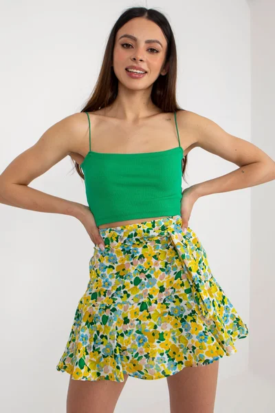 Žlutozelená krátká květinová sukně-šortky FPrice
