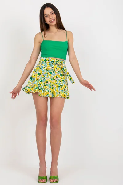 Žlutozelená krátká květinová sukně-šortky FPrice