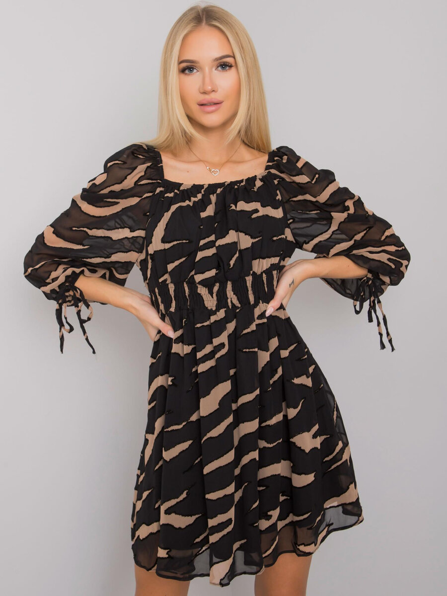 Černo-béžové dámské šaty s potisky FPrice, L i523_2016103075768