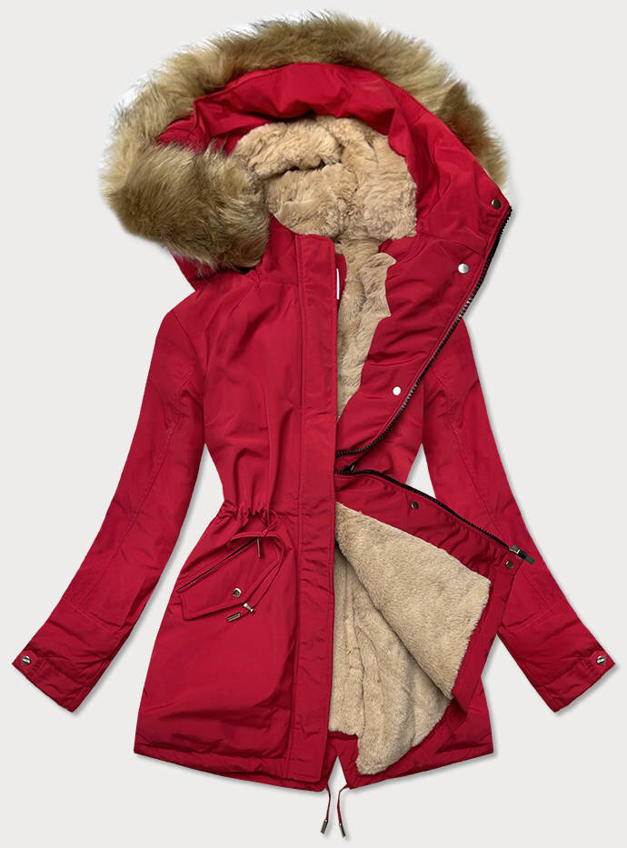 Zimní kožíšková bunda MHM - Červená péřová teplá, odcienie czerwieni XXL (44) i392_18412-48