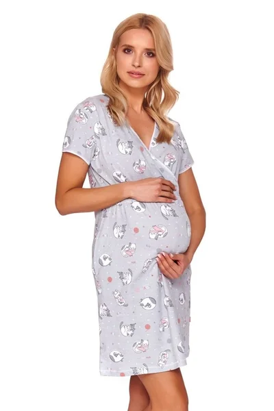 Dámské mateřská noční košile Kate s kočkami šedá Dn-nightwear