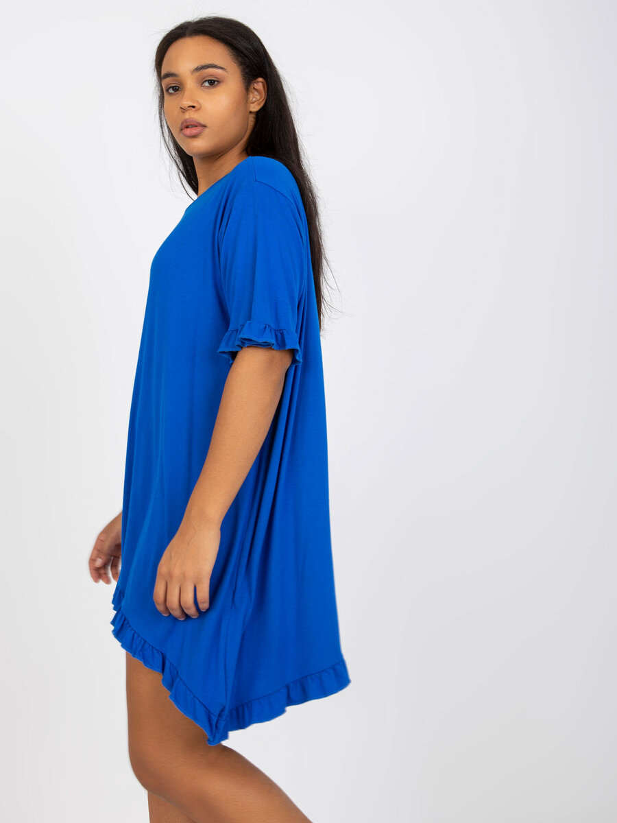 Tmavě modré plus size mini šaty s volánem FPrice, jedna velikost i523_2016103248247