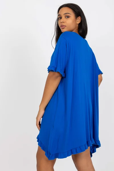 Tmavě modré plus size mini šaty s volánem FPrice