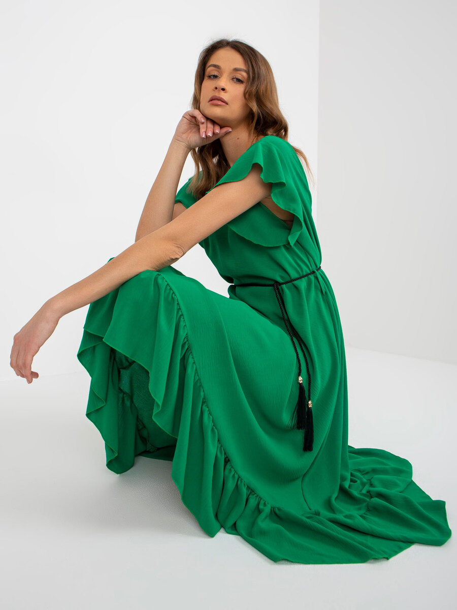 Zelené midi šaty s volánky FPrice, jedna velikost i523_2016103370795
