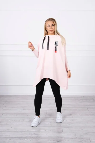 Dámská oversize mikina s asymetrickými boky - pudrová K-Fashion