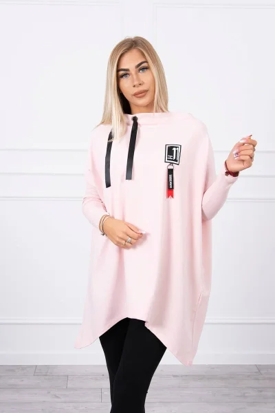 Dámská oversize mikina s asymetrickými boky - pudrová K-Fashion