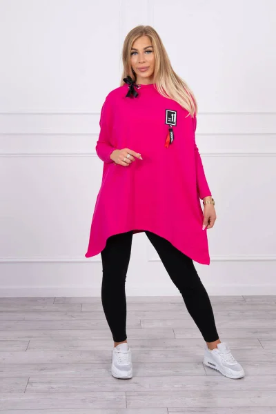 Dámská asymetrická oversize mikina fuchsiová K-Fashion