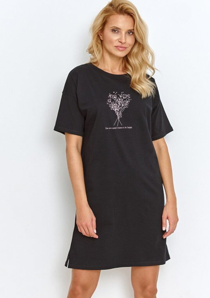 Černá bavlněná noční košile Taro s aplikací, černá S i321_33833-250370