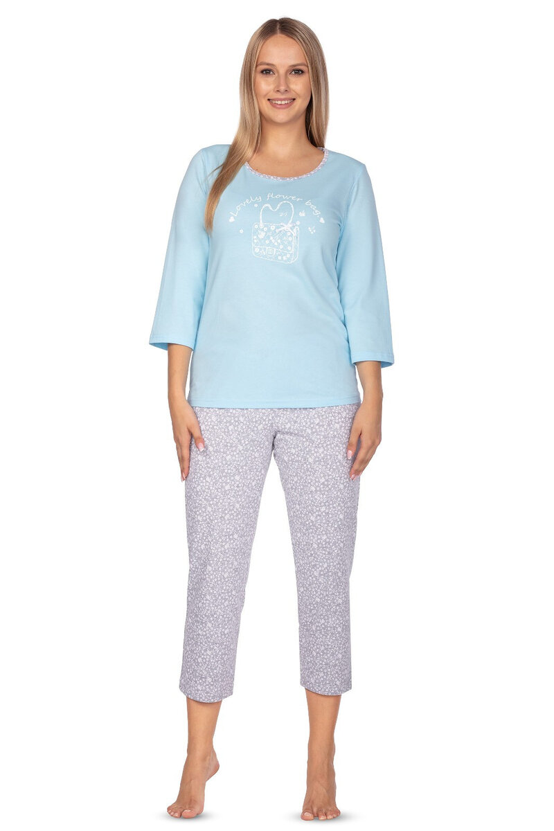 Kulatý výstřih - Dámské bavlněné pyžamo Regina, modrá XL i384_34877194