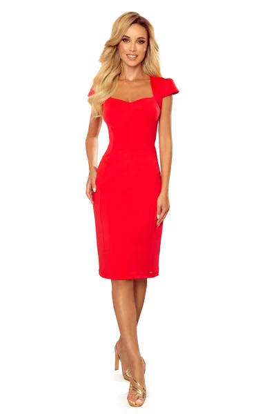 Červené dámské šaty v délce midi s pěkným výstřihem 3I9YS Numoco