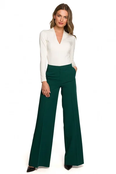 Zelené řasené dámské kalhoty STYLOVE