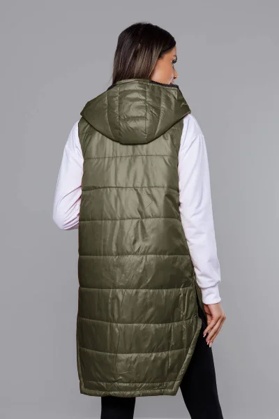 Dámská vesta v khaki barvě s geometrickou spodní částí 24B61 S'WEST