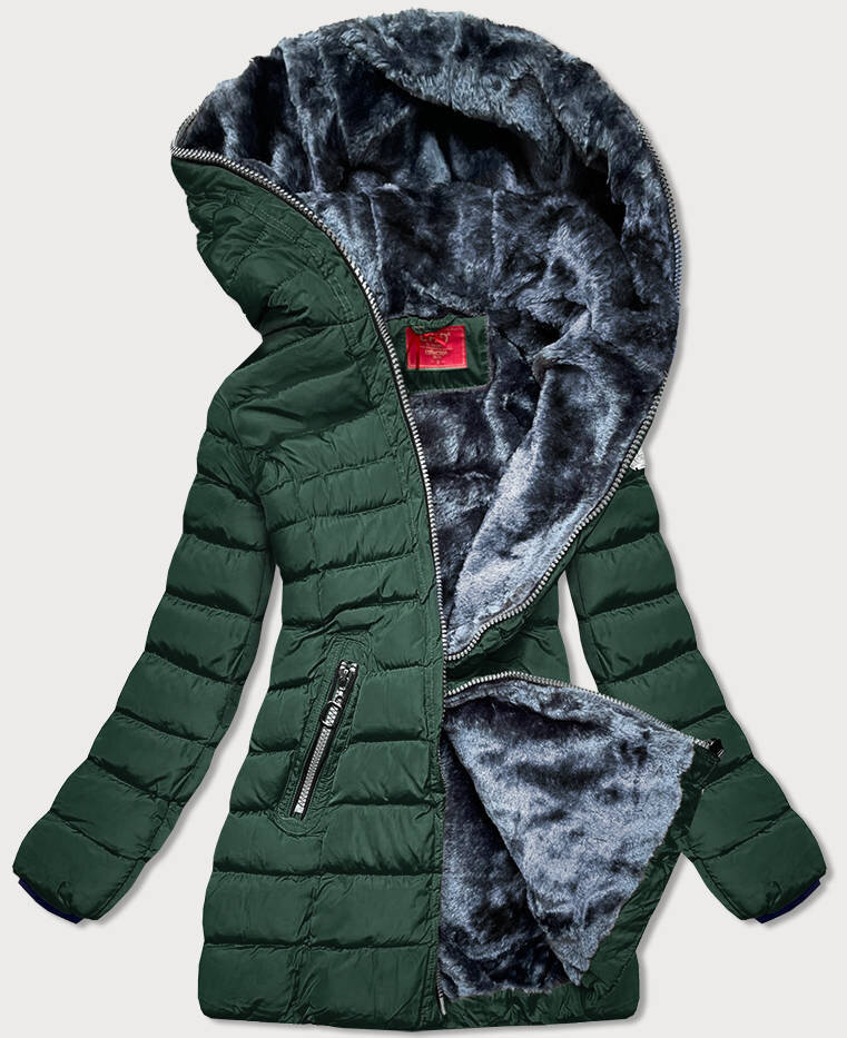 Zimní bunda pro ženy s kapucí a péřovou výplní - Zelená Zimnice LHD, odcienie zieleni S (36) i392_18431-46