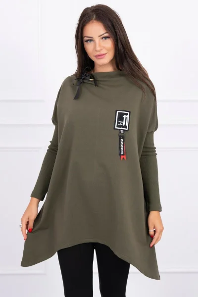 Dámská khaki oversize mikina s asymetrickými boky K-Fashion