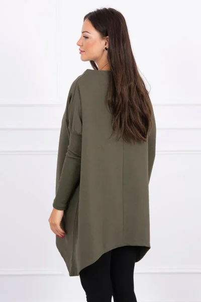 Dámská khaki oversize mikina s asymetrickými boky K-Fashion