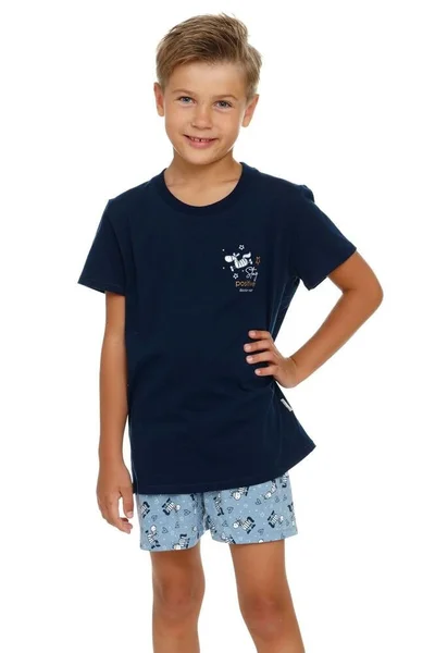 Modré dětské pyžamo s veselým potiskem z 100% bavlny