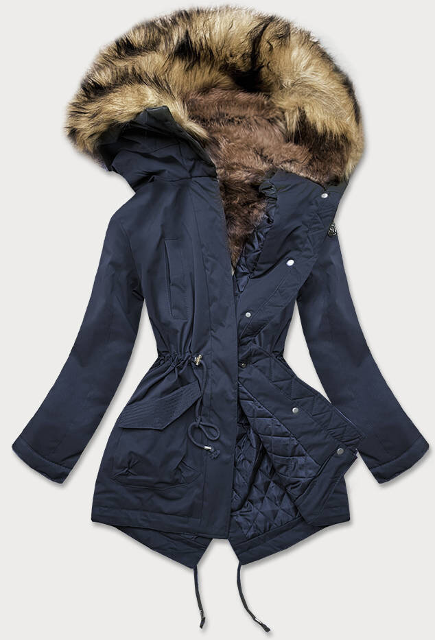 Zimní bunda s kožešinou a péřovou výplní pro ženy - Modrá LHD, odcienie niebieskiego S (36) i392_18445-46