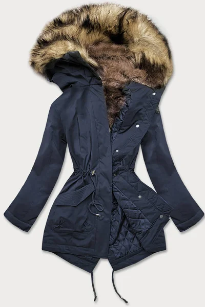 Zimní bunda s kožešinou a péřovou výplní pro ženy - Modrá LHD
