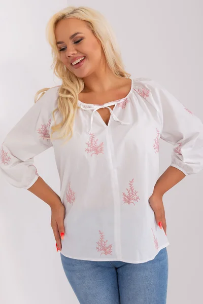 Boho plus size halenka bílo-růžová s výšivkou Fashionhunters