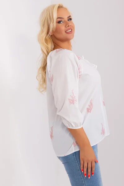 Boho plus size halenka bílo-růžová s výšivkou Fashionhunters