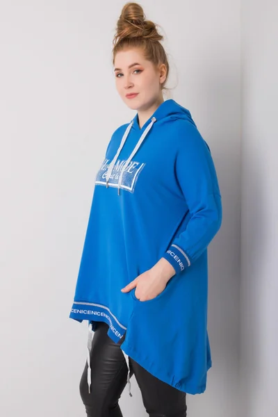 Tmavě modrá dámská plus size mikina s kapsou FPrice