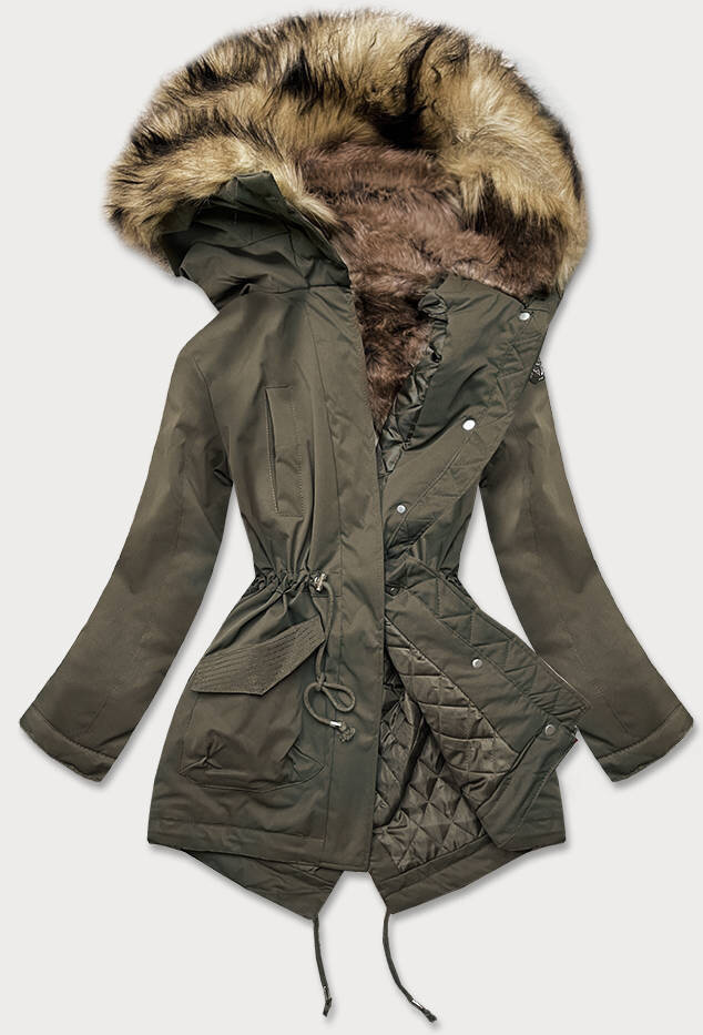 Zimní bunda s kožešinou a kapucí LHD Khaki, odcienie zieleni XXL (44) i392_18447-48