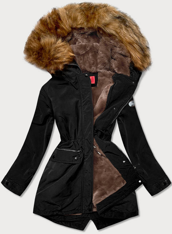 Zimní parka s kožešinovou podšívkou pro ženy - Černá Kožíškovaná LHD, odcienie czerni XL (42) i392_18456-53