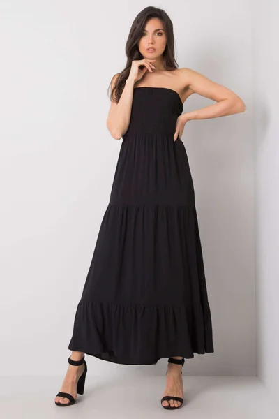 Černé dlouhé dámské šaty FRESH MADE - Elegantní Viskóza