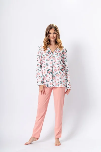 Růžové květy - Dámské rozepínací pyžamo Dalia