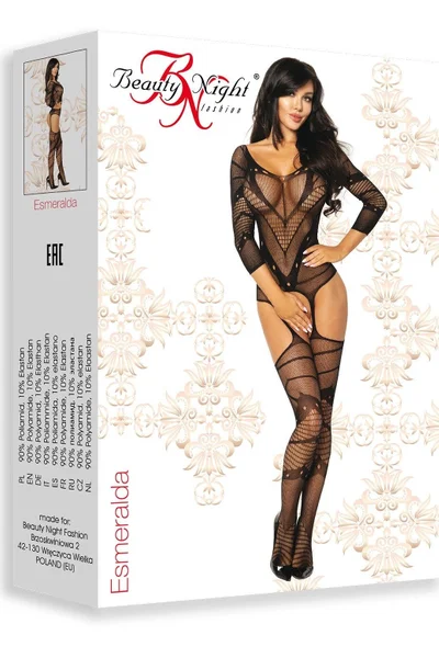 Černý průsvitný bodystocking s otevřeným rozkrokem - Esmeralda