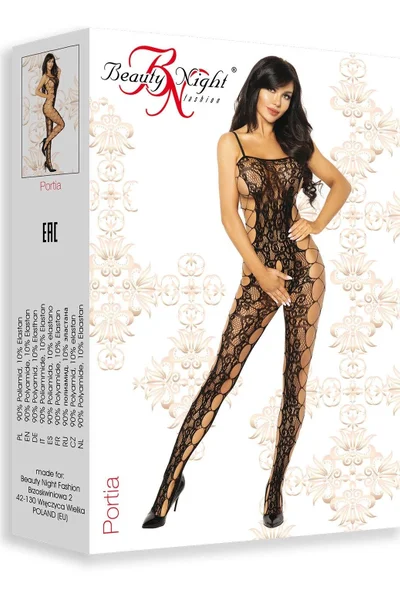 Černý síťovaný bodystocking s otevřeným rozkrokem - Portia