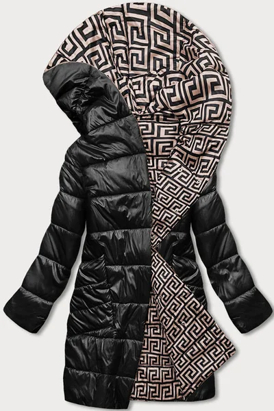 Černo-béžová přeložená obálková bunda pro ženy s kapucí 8951E6 S'WEST