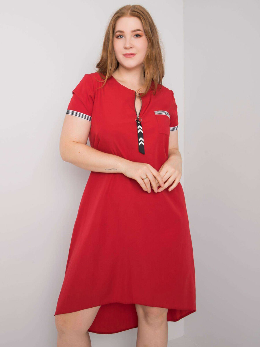 Dámské červené bavlněné plus size šaty FPrice, 48 i523_2016103030286