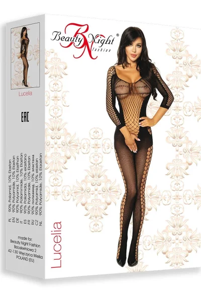 Černé průsvitné bodystocking s tříčtvrtečními rukávy