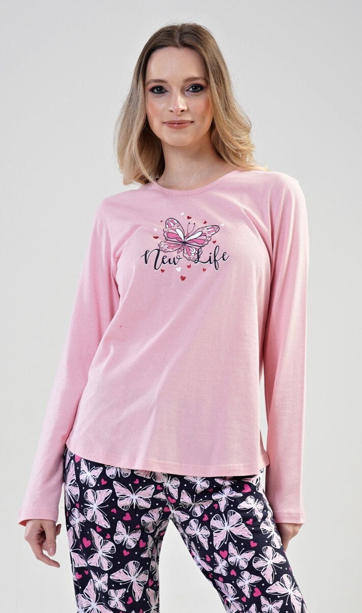 Motýlkové pyžamo pro ženy od Vienetta Secret, světle růžová XL i232_9136_55455957:světle růžová XL