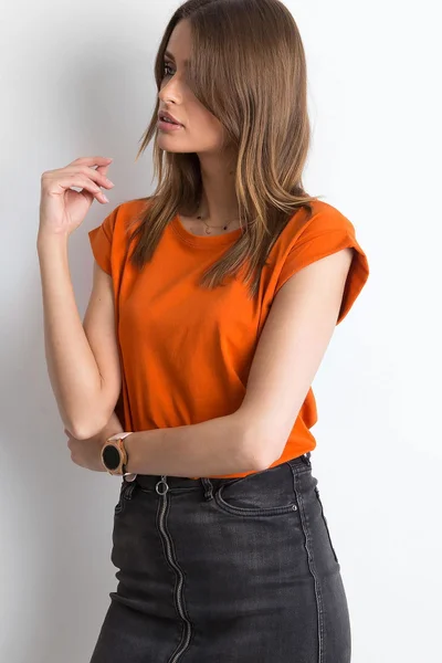 Oranžové dámské tričko - Fashionhunters Basic