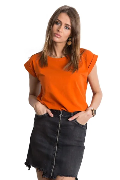 Oranžové dámské tričko - Fashionhunters Basic