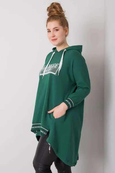 Tmavě zelená dámská plus size mikina s kapsou FPrice