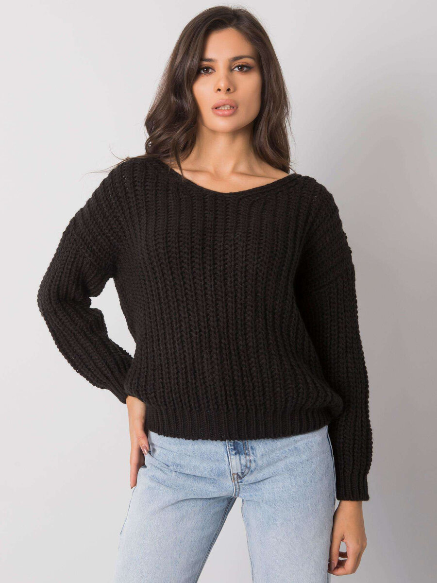 RUE PARIS Černý dámský pletený svetr FPrice, jedna velikost i523_2016103076116