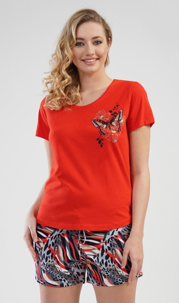 Pyžamo pro ženy šortky Motýli Vienetta, červená S i232_8888_55455957:červená S