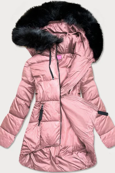 Růžová bunda na zimu VIOLA&C s kožešinovou kapucí