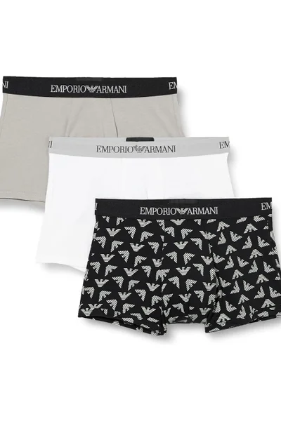 Emporio Armani pánské boxerky šedé s bílým potiskem (3 ks)