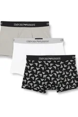 Emporio Armani pánské boxerky šedé s bílým potiskem (3 ks)