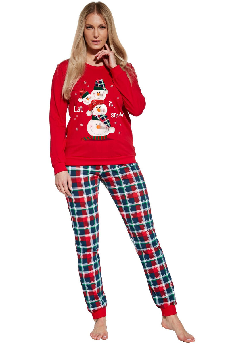 Zimní pohodlné pyžamo Snowman pro ženy, Červená S i41_9999933174_2:červená_3:S_