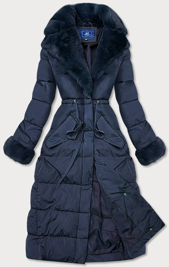Zimní bunda s kožešinovým límcem - Modrá Příjemná, odcienie niebieskiego S (36) i392_18523-46