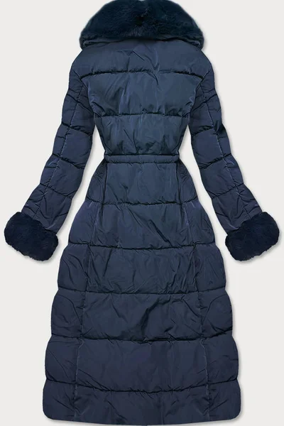 Zimní bunda s kožešinovým límcem - Modrá Příjemná