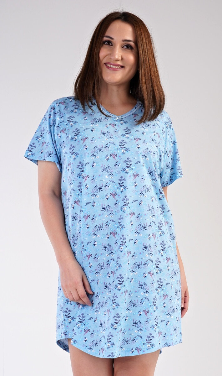 Květovaná dámská noční košile Bára Vienetta, světle modrá 1XL i232_9339_55455957:světle modrá 1XL