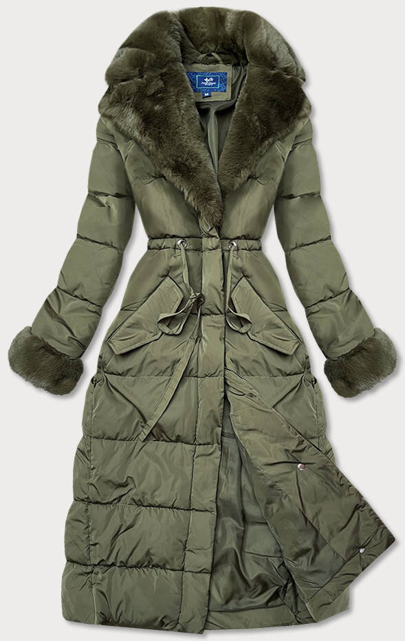 Zimní bunda s kožešinovým límcem Ann Gissy - Khaki, odcienie zieleni XXL (44) i392_18524-48