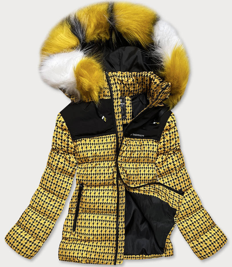 Zimní dámská sportovní bunda s odnímatelnou kožešinou SPEED.A, odcienie żółtego S (36) i392_18526-46