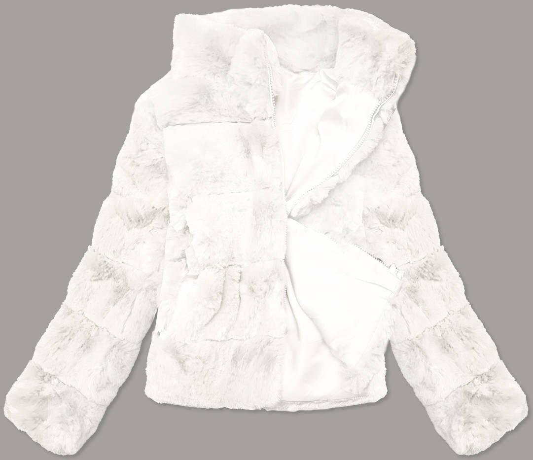 Krátká bílá bunda pro ženy - kožíšek se stojáčkem W409 SWEST, biały XXL (44) i392_18383-48
